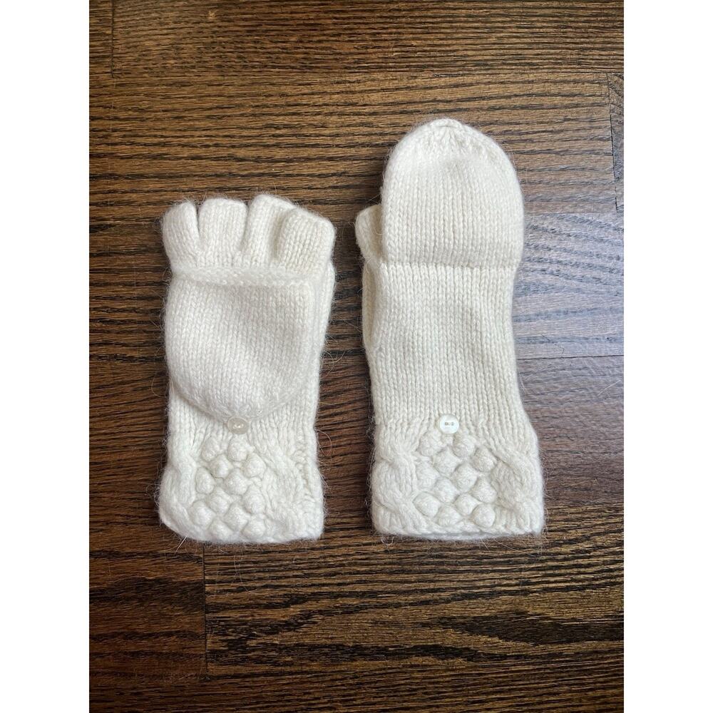 Lilu warm knit pom ball half finger winter fingerless gloves mittens Sz. 8+wool